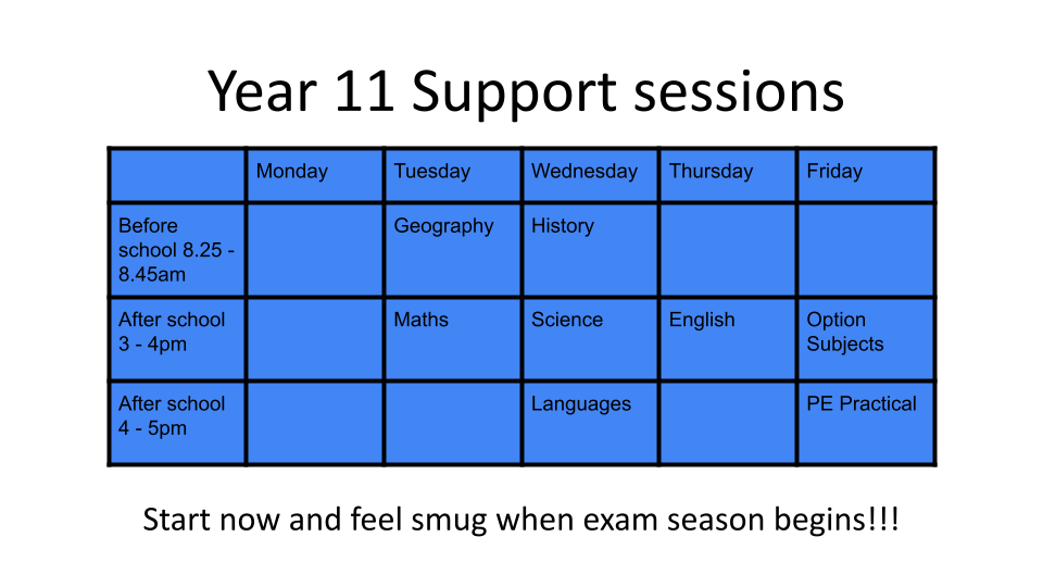 Year 11 Support Sessions
